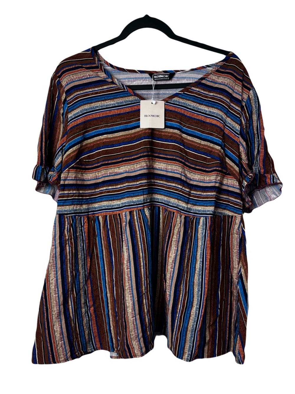 Bloomchic | New Colorful Striped Peplum Babydoll V-Neck Top, Size 14/16